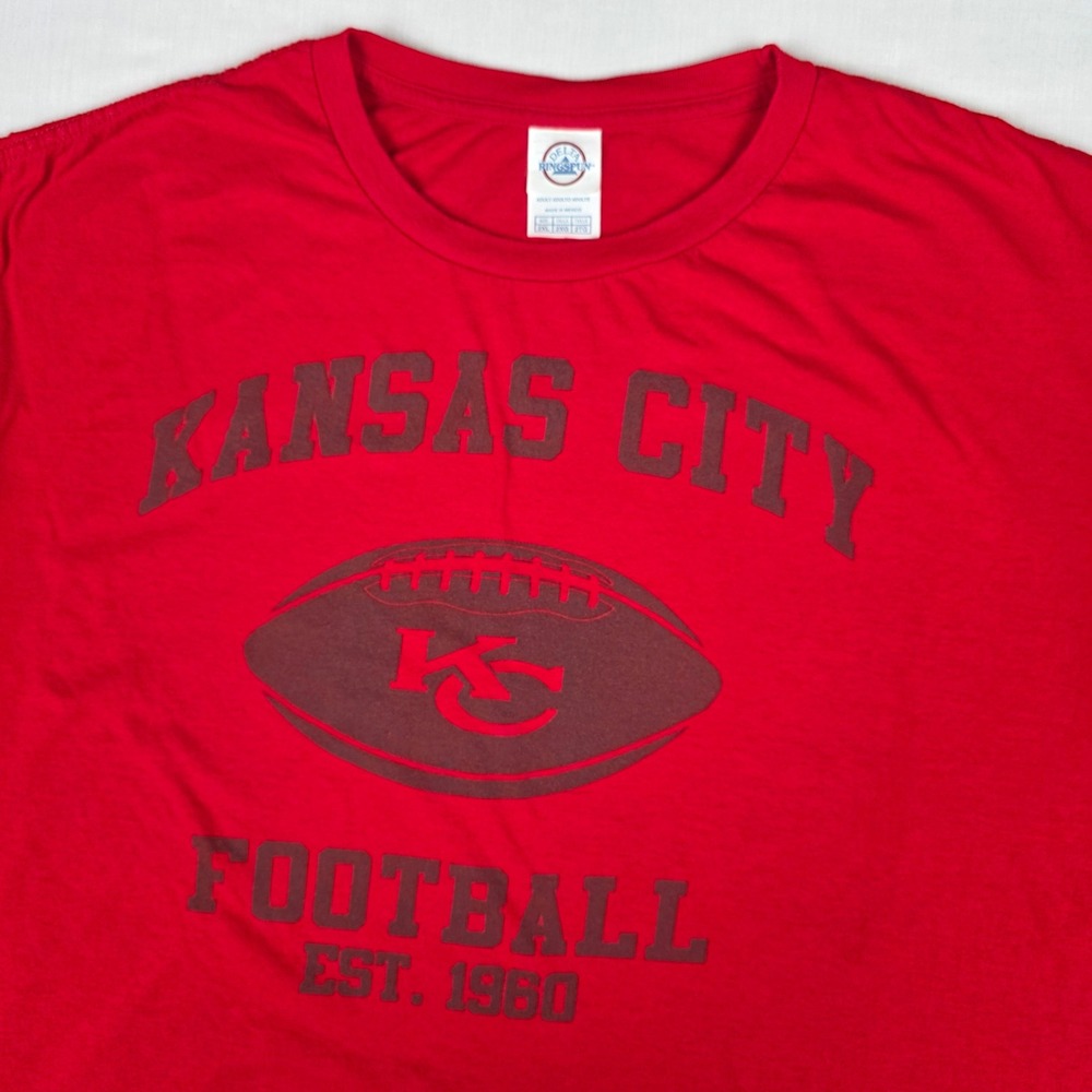VTG‎ Kansas City Football T-Shirt Mens 2XL Delta Ringspun Red Graphic Tee Cotton